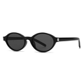 Classic black oval polarized sunglasses with vintage frame and silver metal accents - Black