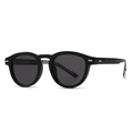 Lunettes de soleil rétro noires avec monture cerclée, rivets en métal et verres gris - Monture Noire Verre Noir Gris (C1)
