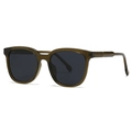 Unisex oversized translucent tea brown resin sunglasses with dark grey lenses in white background - Olive Green