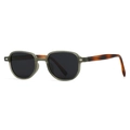 Retro olive green sunglasses with tortoiseshell temples and black lenses in front view - Gray Frame Tortoise Temple (C3)