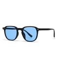 Modern retro square double-bridge sunglasses with black frame and light blue lenses - C2 Black Frame Blue Lens
