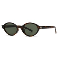 Classic oval sunglasses with dark tortoiseshell frame and metallic hinge details - Hawksbill Frame Green Lens