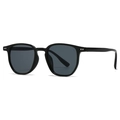 Lunettes de soleil rétro rondes à monture noire avec rivets et verres gris foncé tendance - Noir Brillant Gris