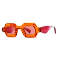 Fashionable orange geometric square sunglasses with gradient red lenses for men and women - Orange Frame Pink Lens