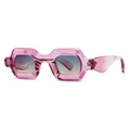 Modern square candy color sunglasses with thick translucent pink-purple frames and gradient lenses - Pink Frame Green Orange Gradient Lens