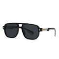 Classic pilot sunglasses with vintage double bridge black frame and gold arrow detail - Black Frame Black Grey Lens