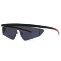 Futuristic shield sunglasses with black geometric frame and red temple accents - Black Red Frame Gray Lens