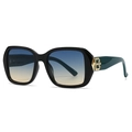 Fashionable square oversized sunglasses with gradient lenses and gold B detail on temple - Black Frame Blue-Tea Lens