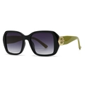 Black square oversized sunglasses with olive green temples and gold B metal accents - Black Frame Double Gray Green Leg