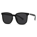 Classic polarized matte black square sunglasses with unique wood grain texture temples - C5 Black Gray Frame Gray Temples
