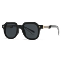 Polygonal sunglasses with black frames and translucent metal-core temples on white background - Shiny Black Frame Dark Gray Lens