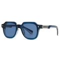 Stylish translucent blue polygon sunglasses with gold rivets on a white background - Dark Blue Transparent Frame Blue Lens