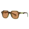 Neutral polygon sunglasses with amber frames and stylish translucent green spliced temples - Amber Tea Frame Orange Brown Lens