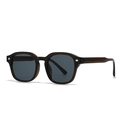 Retro square double-bridge sunglasses in translucent brown frame with silver rivets - Tea Frame Grey Lens (C4)