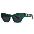 Lunettes de soleil œil de chat monture verte avec strass en cristal sur les branches - Vert (C3)