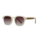 Modern square double-bridge sunglasses with cream frames and gradient brown lenses - Rice White Frame Purple Blue Lens (C5)