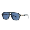Lunettes de soleil aviateur rétro, monture vert foncé et verres bleus à rivets dorés - Monture Bleue / Verres Bleus
