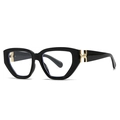 Chic square cat-eye black acetate sunglasses with golden H-metal temple decor - Black Frame Clear Lens