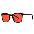 Modern retro square sunglasses with black frame and vibrant red lenses and silver rivets - Black Frame Red Lens