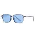 Modern square sunglasses with translucent blue lenses and grey-blue frames - Blue Frame / Blue Lens