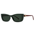 Retro square oversized sunglasses with dark green frame and burgundy temples in side view - Green Frame / Green Lens
