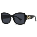 Modern square black sunglasses for women with golden metal decor on the temples - Black Frame Black Grey Lens