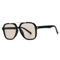 Gafas de sol cuadradas de gran tamaño con montura negra, lentes gris claro y doble puente - Marco Negro Lentes de Té Claro