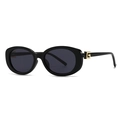 Gafas de sol ovales negras retro con adornos G dorados y patillas de acetato - C1 Negro Gris Lente Patilla Negra