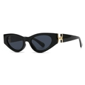 Chic black cat eye sunglasses featuring elegant gold H-shaped metal temple accents - Black Frame Black Grey Lens