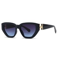 Chic black cat-eye sunglasses with gradient purple lenses and gold H-link detail - Black Frame Blue Purple Gradient Lens