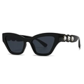Lunettes de soleil œil-de-chat noires avec détails strass étincelants sur les branches - Noir (C1)