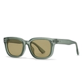 Square translucent olive green sunglasses with yellow lenses and silver rivet accents - C3 Transparent Green Frame Tea Lens