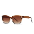 Retro square oversized gradient tea sunglasses with silver star rivet details - C4 Gradient Tea Grey Frame Tea Lens