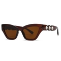 Lunettes de soleil œil de chat marron avec monture translucide et détails en cristal - Thé (C4)