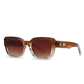 Square brown gradient sunglasses with stylish silver arrow metal temple accents - Tea Frame Tea Lens