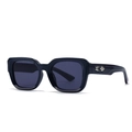 Classic black square oversized sunglasses with metallic arrow detailing on temples - Dark Blue Frame Blue Lens