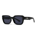 Close-up of black square sunglasses with metallic arrow detail and polished finish - Black Frame Black Grey Lens