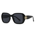 Chic black square frame sunglasses with golden metal hinge details and dark grey lenses - Black Frame Black Grey Lens