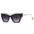 Fashionable cat eye sunglasses with tricolor patchwork frame and purple gradient lenses - Black White Contrast Frame Gradient Purple