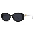 Gafas de sol retro ovaladas en blanco y negro con bisagras metálicas geométricas doradas - C3 Montura Negra Lente Gris Patas Blancas