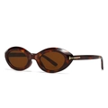 Gafas de sol ovaladas retro con montura de carey oscuro y detalles dorados en forma de T - Carey (C3 Montura Carey Lente Té)