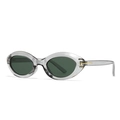 Gafas de sol ovaladas retro, montura gris transparente, lentes verdes y detalle en T de metal - Gris (C4 Montura Gris Lente Verde)
