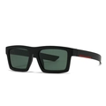 Modern rectangular polarized sunglasses with black matte frame and red temple detail - C4 Black Frame Green Lens