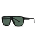 Modern square frame polarized sunglasses in matte black with dark green lenses and CE mark - Black Frame Green Lens