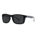 Modern black square polarized sunglasses with matte frame and dual-tone textured temples - Black Frame Grey Temple Black Lens