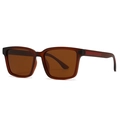 Men's square polarized sunglasses with brown tortoiseshell frames and red temple detail - Tea Frame Tea Lens