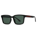 Modern square frame polarized sunglasses in glossy black with red temple accents - C5 Black Frame Green Lens
