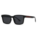 Square frame polarized sunglasses in black with unique red stripe detail on the temple - C1 Glossy Black Full Grey