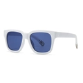 Modern square white frame sunglasses with blue lenses and vintage oversized style - White Frame Dark Blue Lens