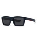 Men's square polarized sunglasses with matte black frames and red temple stripe details - C5 Deep Blue Gray